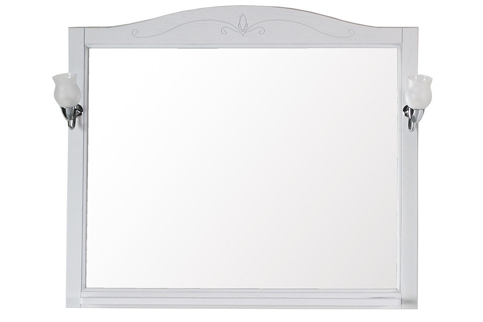 Зеркало ASB-Woodline Салерно 105 с полкой и светильниками белый патина серебро