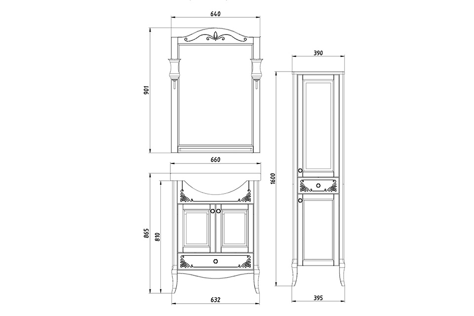 Пенал ASB-Woodline Салерно 40 белый патина серебро