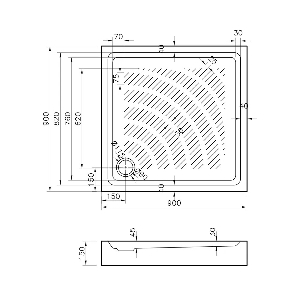 Акриловый душевой поддон Lavinia Boho Rock 37074900 90х90 см