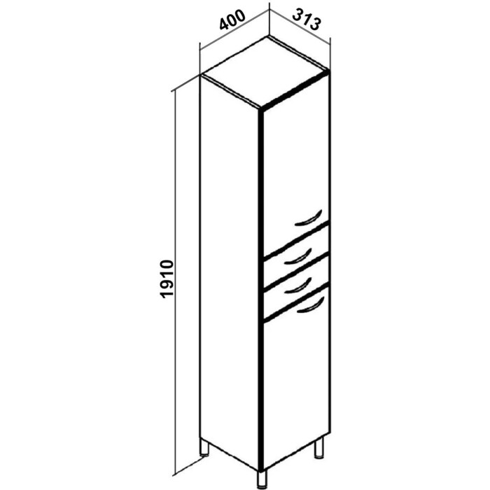 Пенал Runo Эконом 40х190 правый, белый