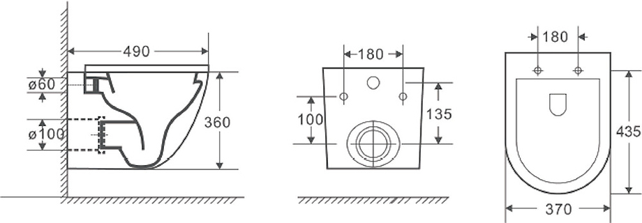 Унитаз подвесной с инсталляцией, сиденьем и клавишей смыва D&K Matrix DS1391602