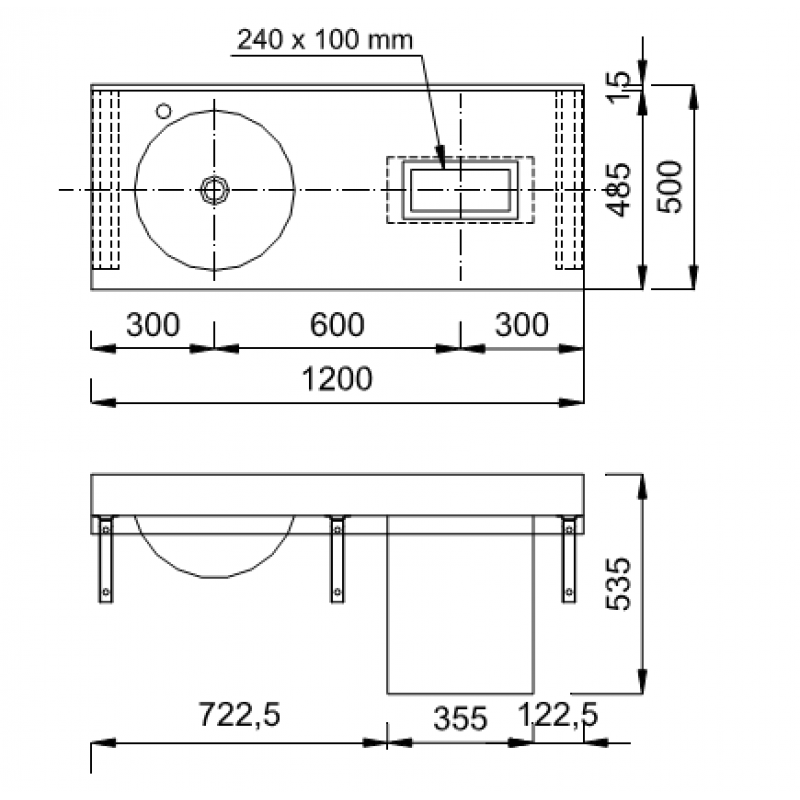 Раковина коллективная с умывальниками Nofer 13070.2.S