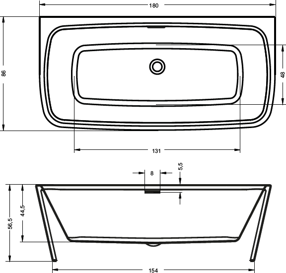Акриловая ванна Riho Adore FS 180x86