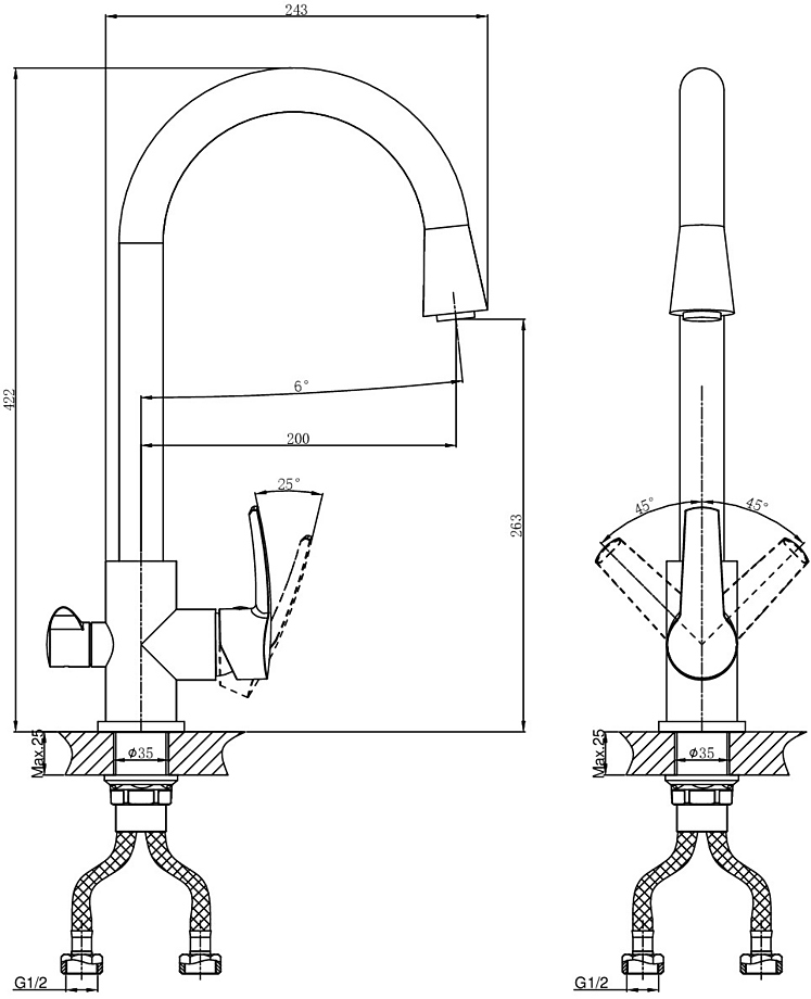 Смеситель для кухни D&K Rhein Valerius DA1361601 с подключением к фильтру питьевой воды, хром