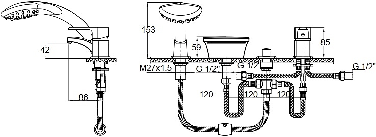 Смеситель на борт ванны GPD Atros MAK66