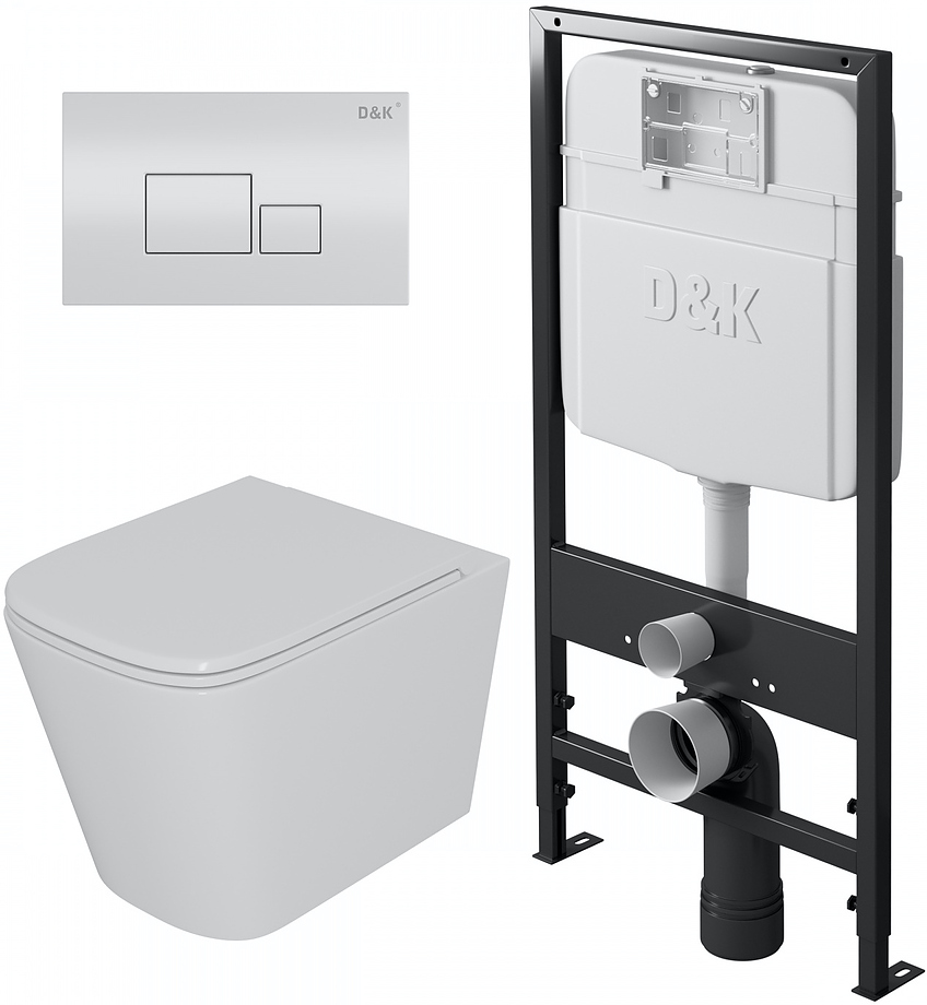 Унитаз подвесной с инсталляцией, сиденьем и клавишей смыва D&K Quadro DS1511602