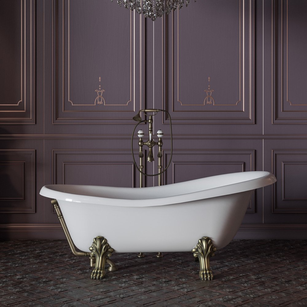 Ванна из искусственного камня Migliore Bella 170x81 белая, бронза