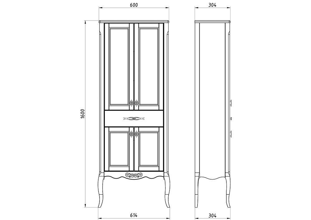 Пенал ASB-Woodline Модерн 60 белая патина серебро