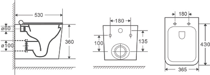 Унитаз подвесной с инсталляцией, сиденьем и клавишей смыва D&K Quadro DS1511602