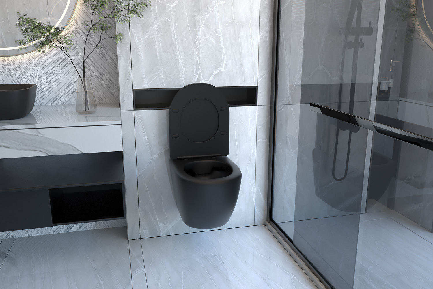 Унитаз Abber Bequem AC1100MB подвесной черный матовый, безободковый