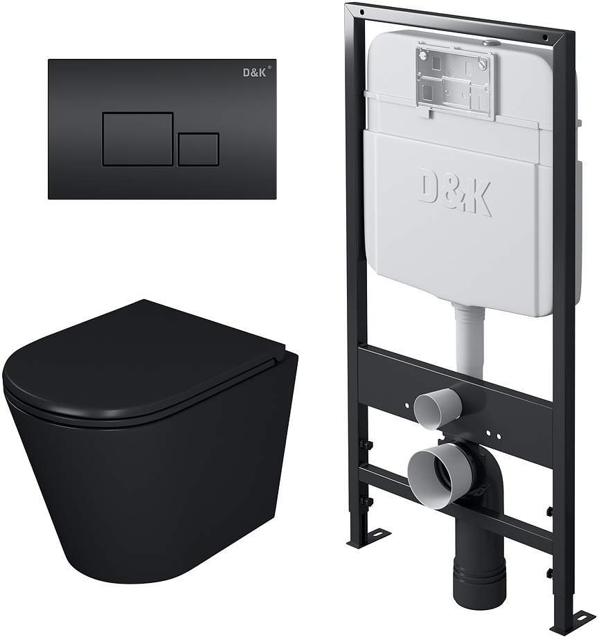 Унитаз подвесной с инсталляцией, сиденьем и клавишей смыва D&K DS1022502