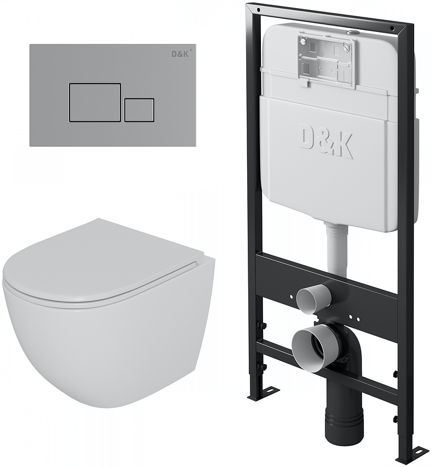 Унитаз подвесной с инсталляцией, сиденьем и клавишей смыва D&K Matrix DS1391606