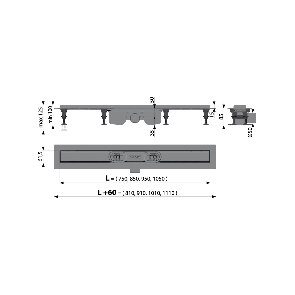 Водоотводящий желоб ALCAPLAST APZ12-850