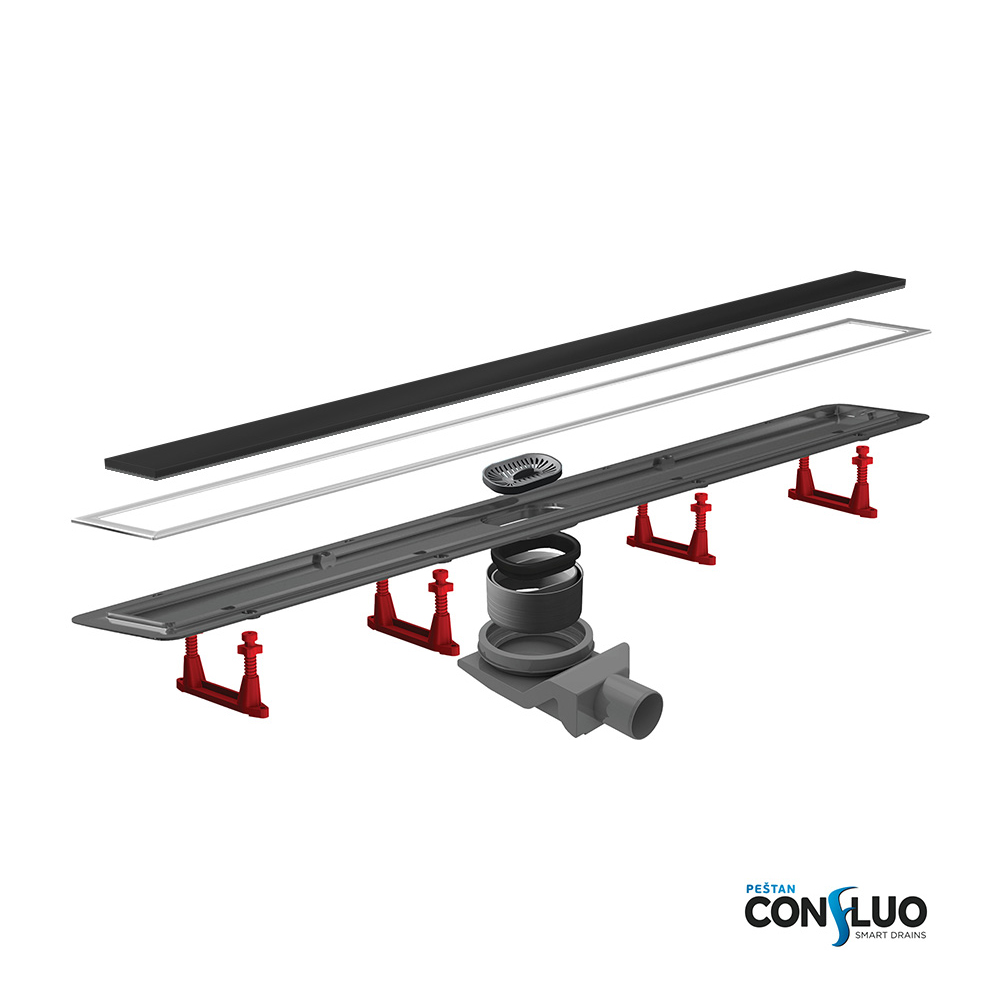 Confluo Premium Black Glass Line 300 линейный трап PESTAN