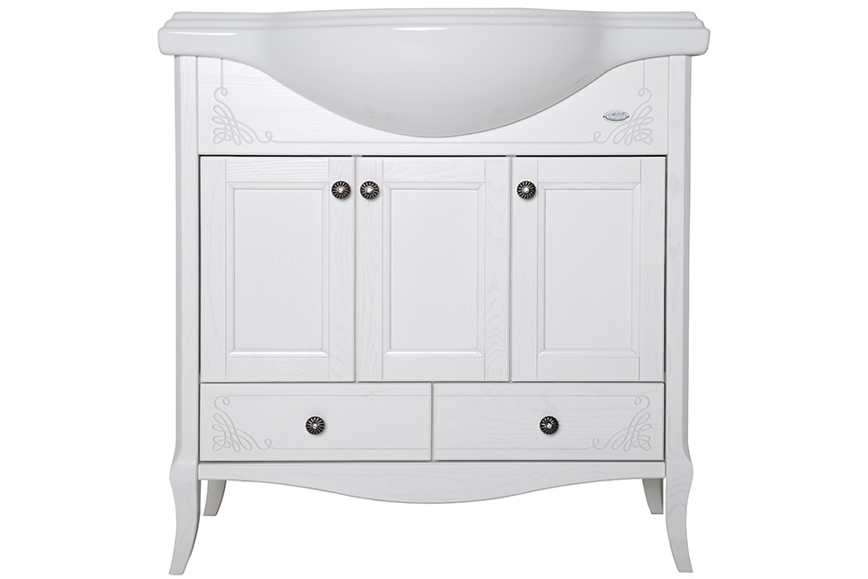 Мебель для ванной подвесная ASB-Woodline Салерно 80 белый патина серебро