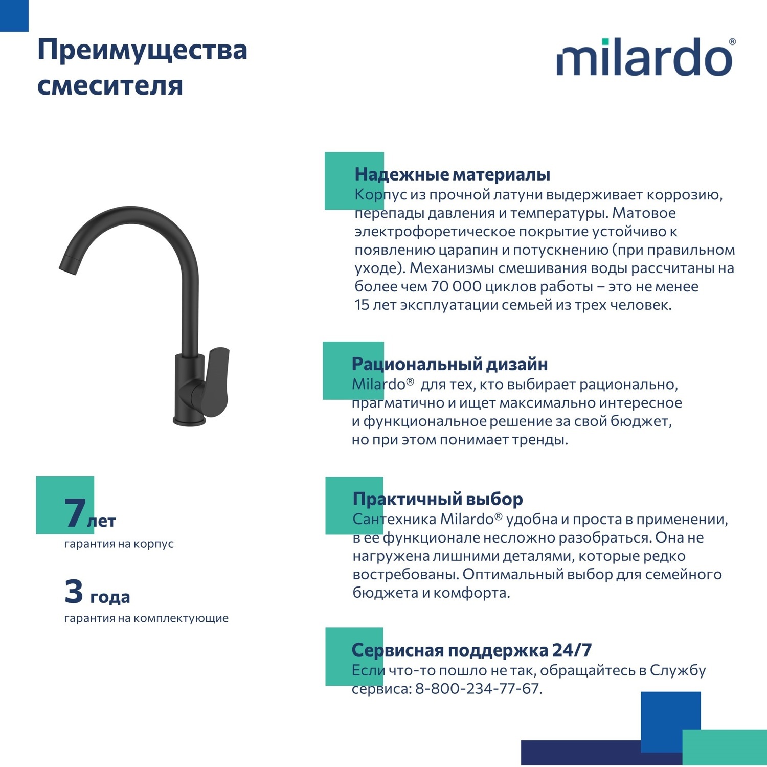 Смеситель для кухни Milardo M01BLJ0M05