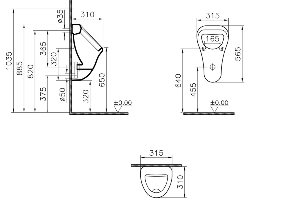 Писсуар VitrA Arkitekt 6201B003-0199 подвесной, с внутренним подводом воды