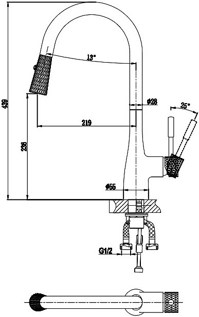 Смеситель для кухни D&K Rhein Schiller DA1462504D с выдвижной лейкой, золото, хром