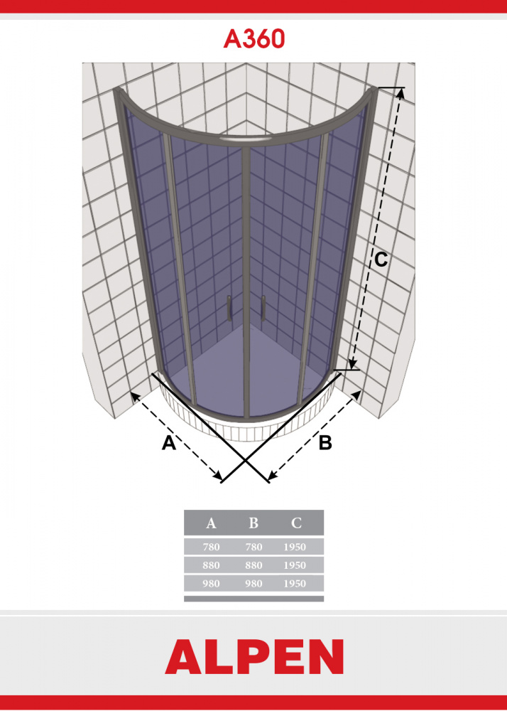 Душевая шторка ALPEN ALPINA Quadrant A360-80 80х80