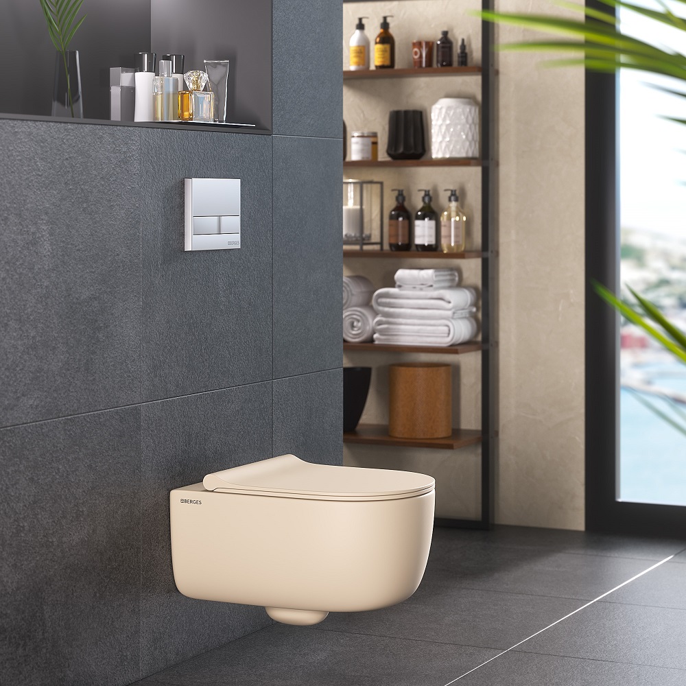 Унитаз подвесной Berges EGO XL 082728 безободковый, жасмин матовый