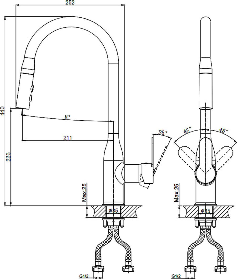 Смеситель для кухни с вытяжной лейкой Rush Tenerife TE2835-24