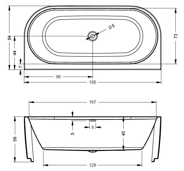Акриловая ванна Riho Desire Wall Mounted 180x84 с подсветкой