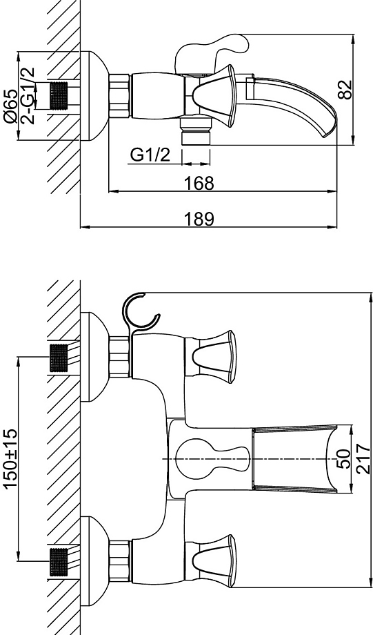 Смеситель для ванны с душем D&K Hessen Grimm DA1383501 хром