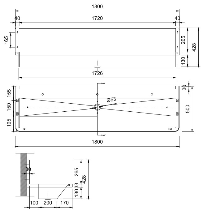 Раковина коллективная со стенкой Nofer 13050.18.S