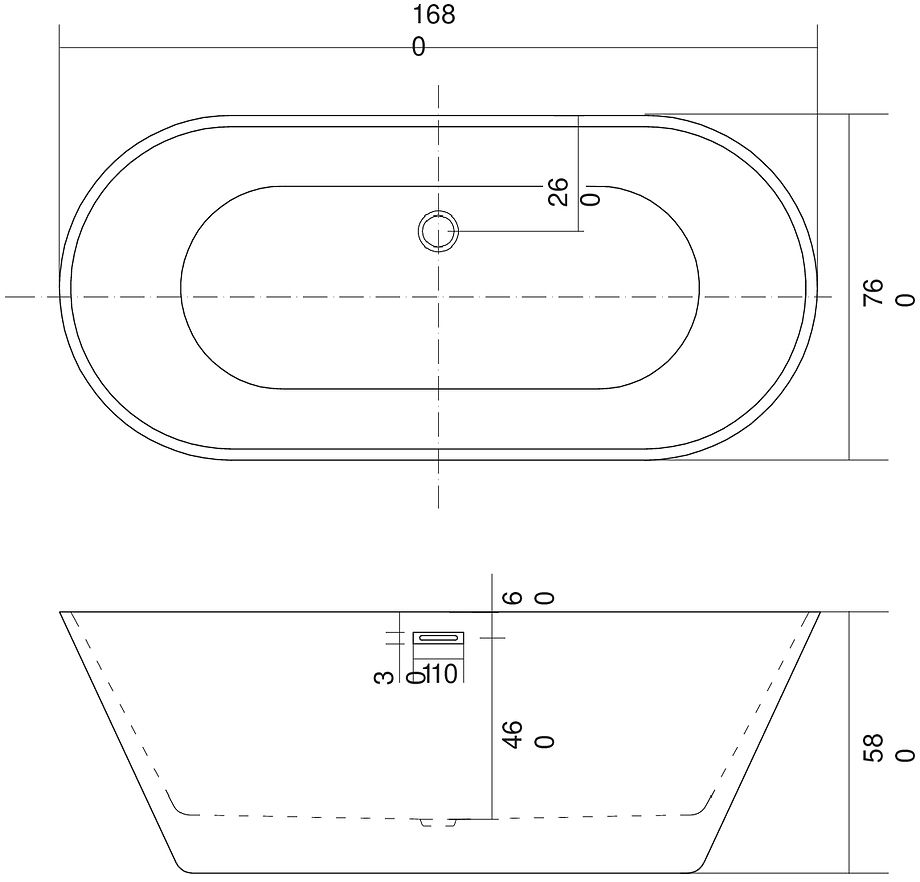 Акриловая ванна Aquatek Хорса AQ-5776 168х76 см