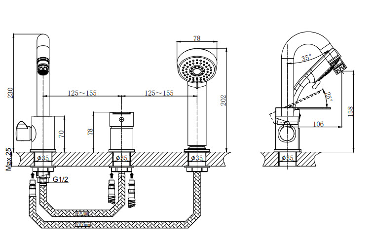 Смеситель на борт ванны с душевым гарнитуром Rush Tenerife TE2835-333