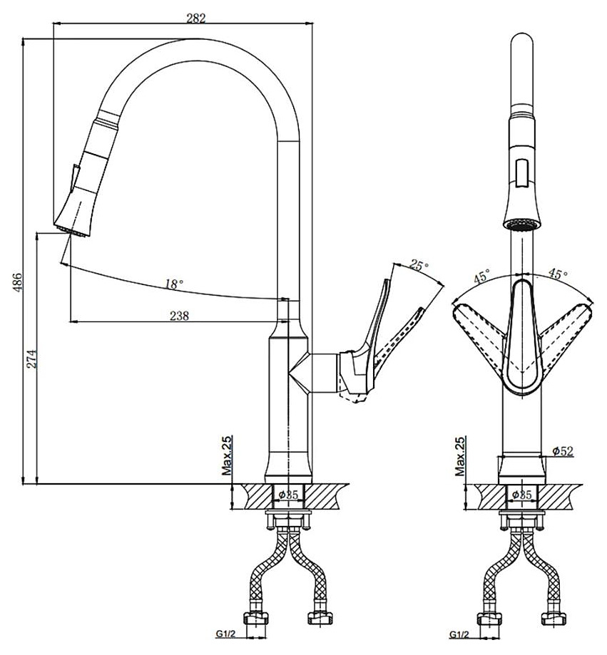 Смеситель для кухни RUSH Jawa JA0735-24