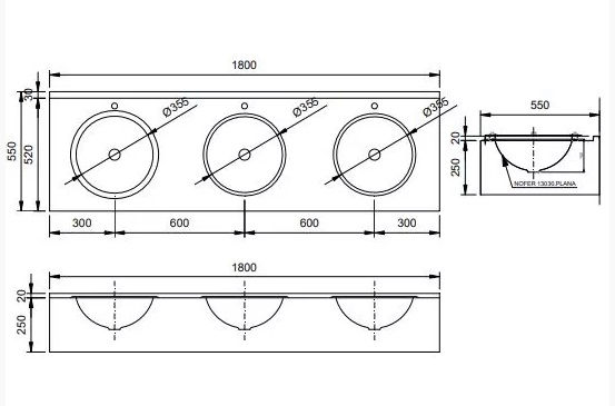 Раковина коллективная Nofer 13081.3.S