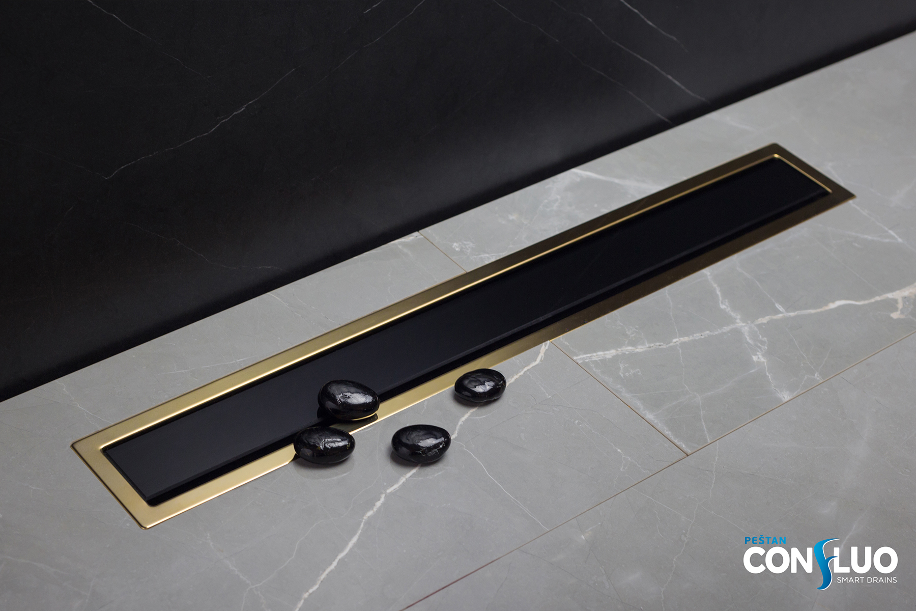 Confluo Premium Gold Black Glass Line 300 линейный трап PESTAN