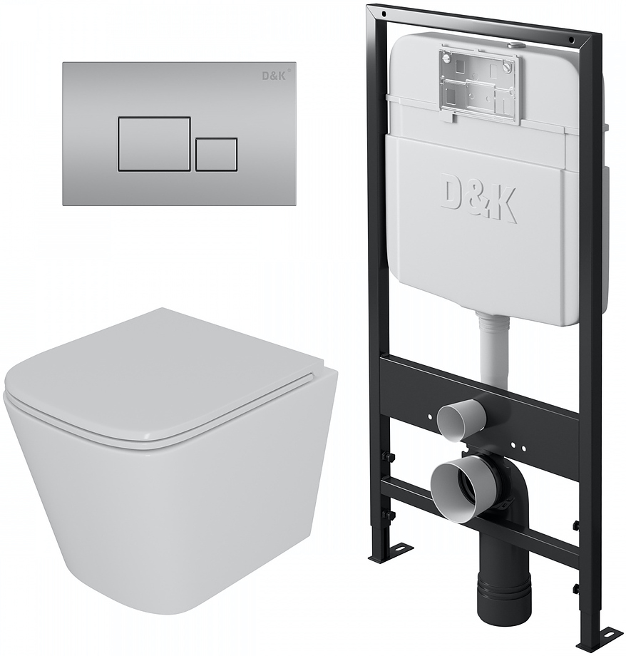 Унитаз подвесной с инсталляцией, сиденьем и клавишей смыва D&K Berlin DS1431604