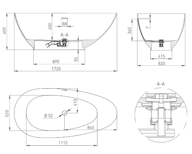 Ванна из искусственного камня Salini Paola 172x82 матовая