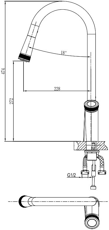 Смеситель для кухни D&K Bayern Alfeld DA1482501 с выдвижной лейкой, хром
