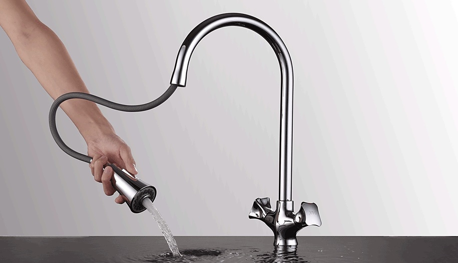 Смеситель для кухни D&K Hessen Grimm DA1382501 с выдвижной лейкой, хром