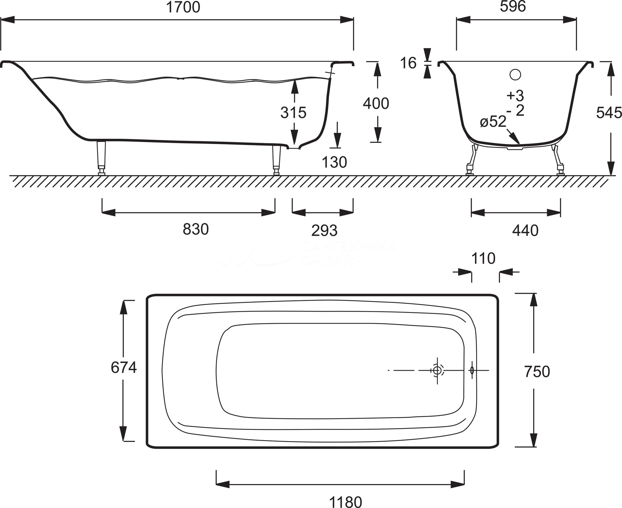 Чугунная ванна Jacob Delafon Diapason 170x75, без ручек