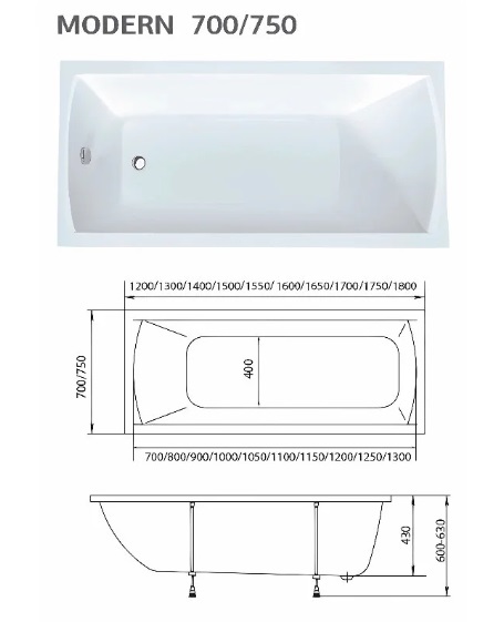 Ванна акриловая 1MarKa Modern 140x70 см Стандарт 1+