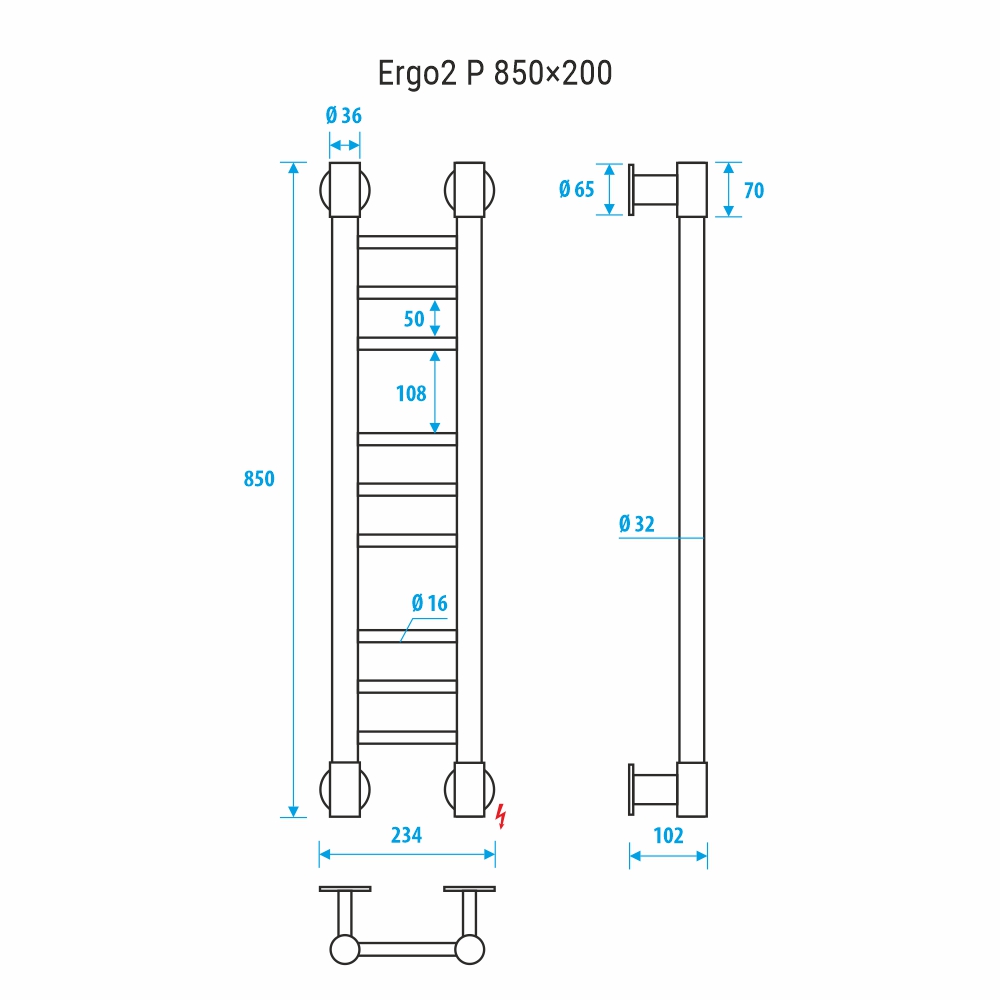Электрический полотенцесушитель Energy Ergo2 P 850x200 прямой