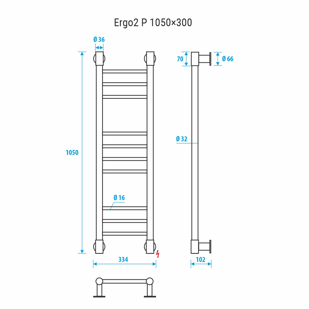 Электрический полотенцесушитель Energy Ergo2 P 1050x300 RAL 9005 (черный матовый)