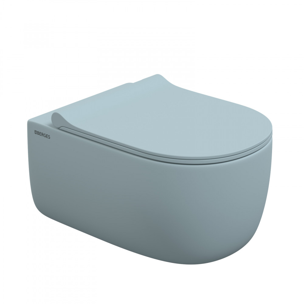 Унитаз подвесной Berges EGO XL 083229 безободковый, голубой матовый