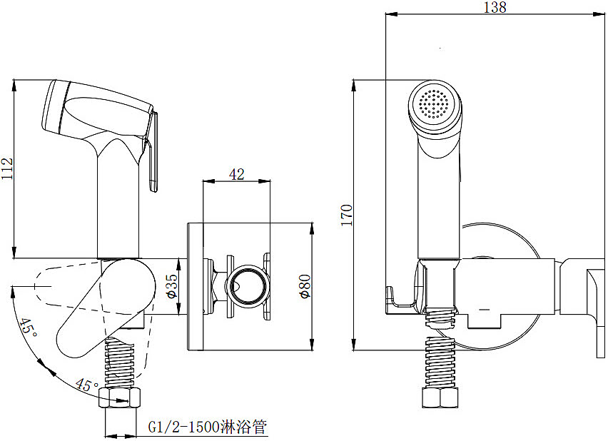 Смеситель встраиваемый для биде с гигиеническим душем D&K Rhein Marx DA1394585 черный матовый