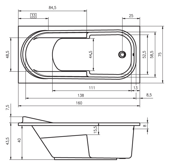 Акриловая ванна RIHO Columbia 160х75