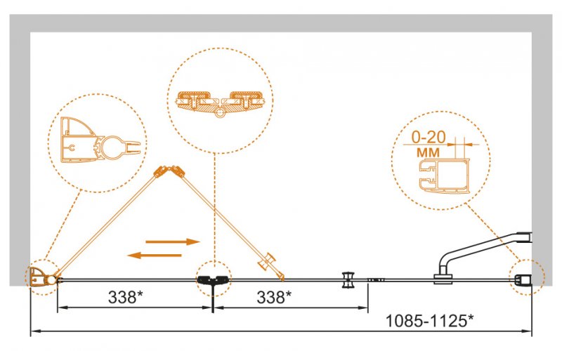 Душевая дверь Cezares ELENA-W-BS-13-80+40/40-C-Cr