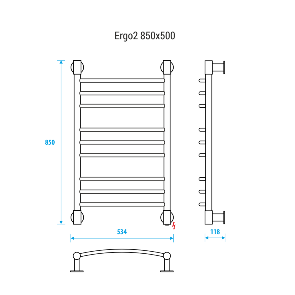 Электрический полотенцесушитель Energy Ergo2 850x500 RAL 9005 (черный матовый)