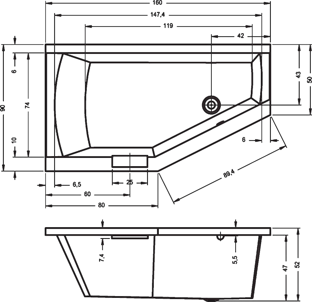 Акриловая ванна RIHO Geta 160х90 L