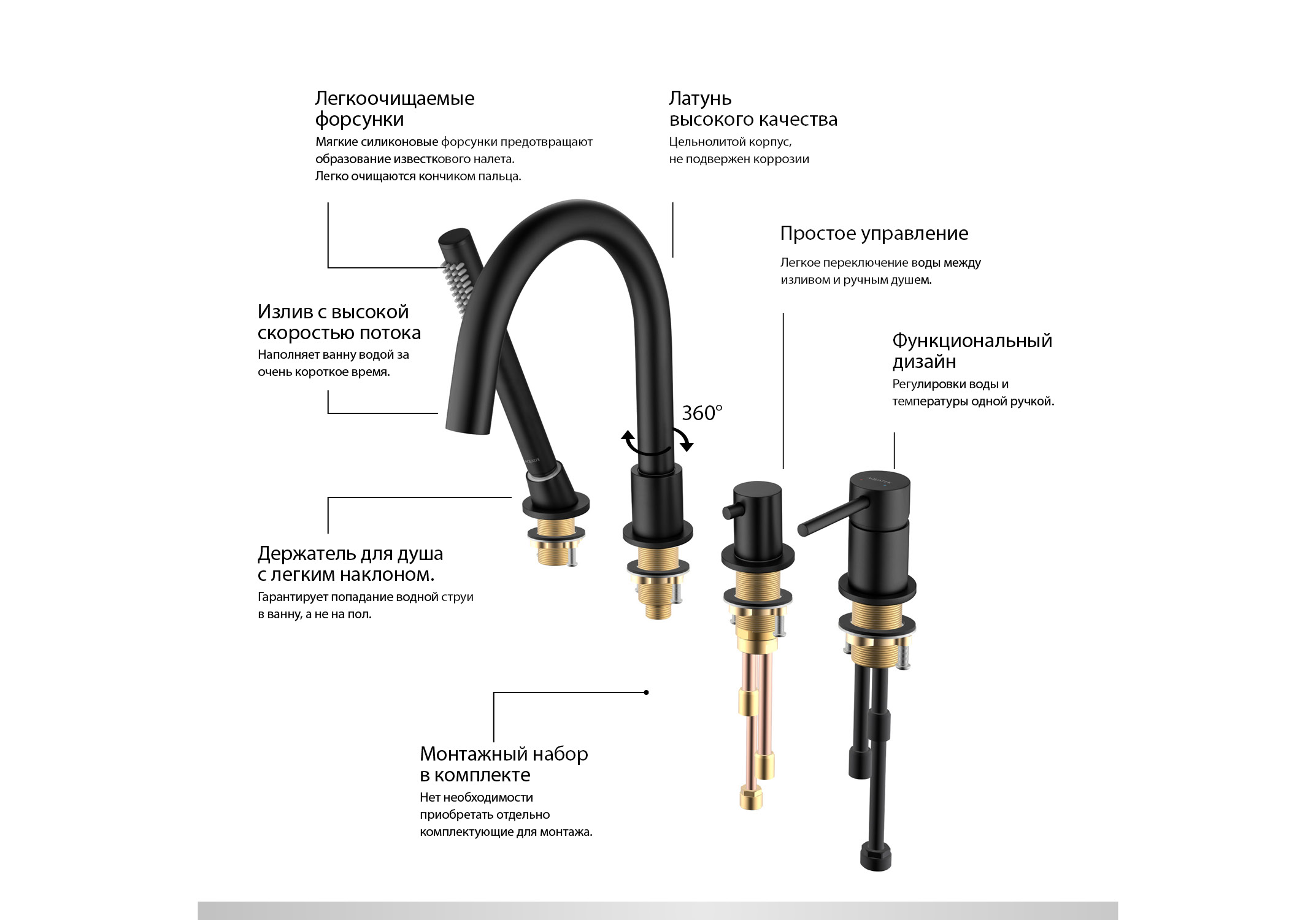 Смеситель Aquatek Европа AQ1348MB на борт ванны