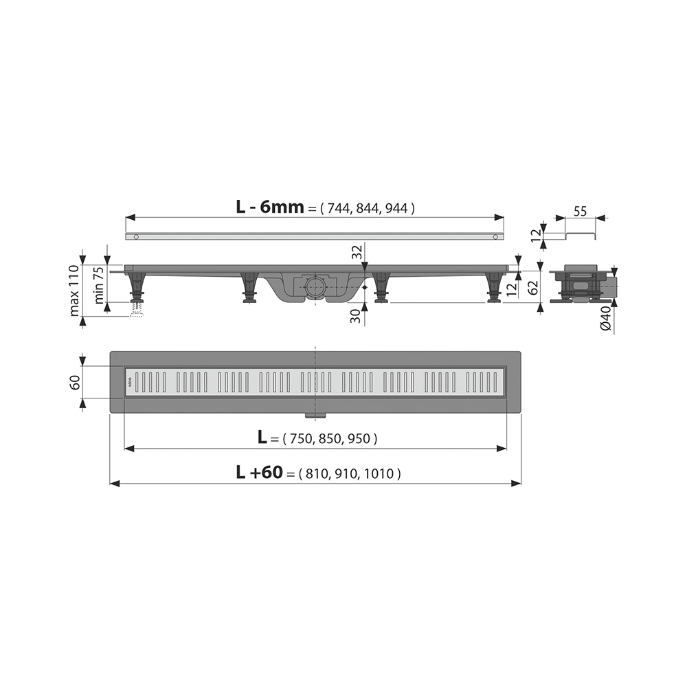Водоотводящий желоб ALCAPLAST APZ10-850M