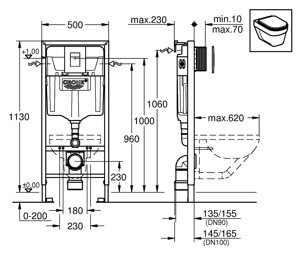 Инсталляция для унитаза Grohe Rapid SL 38772001 3 в 1 с кнопкой смыва